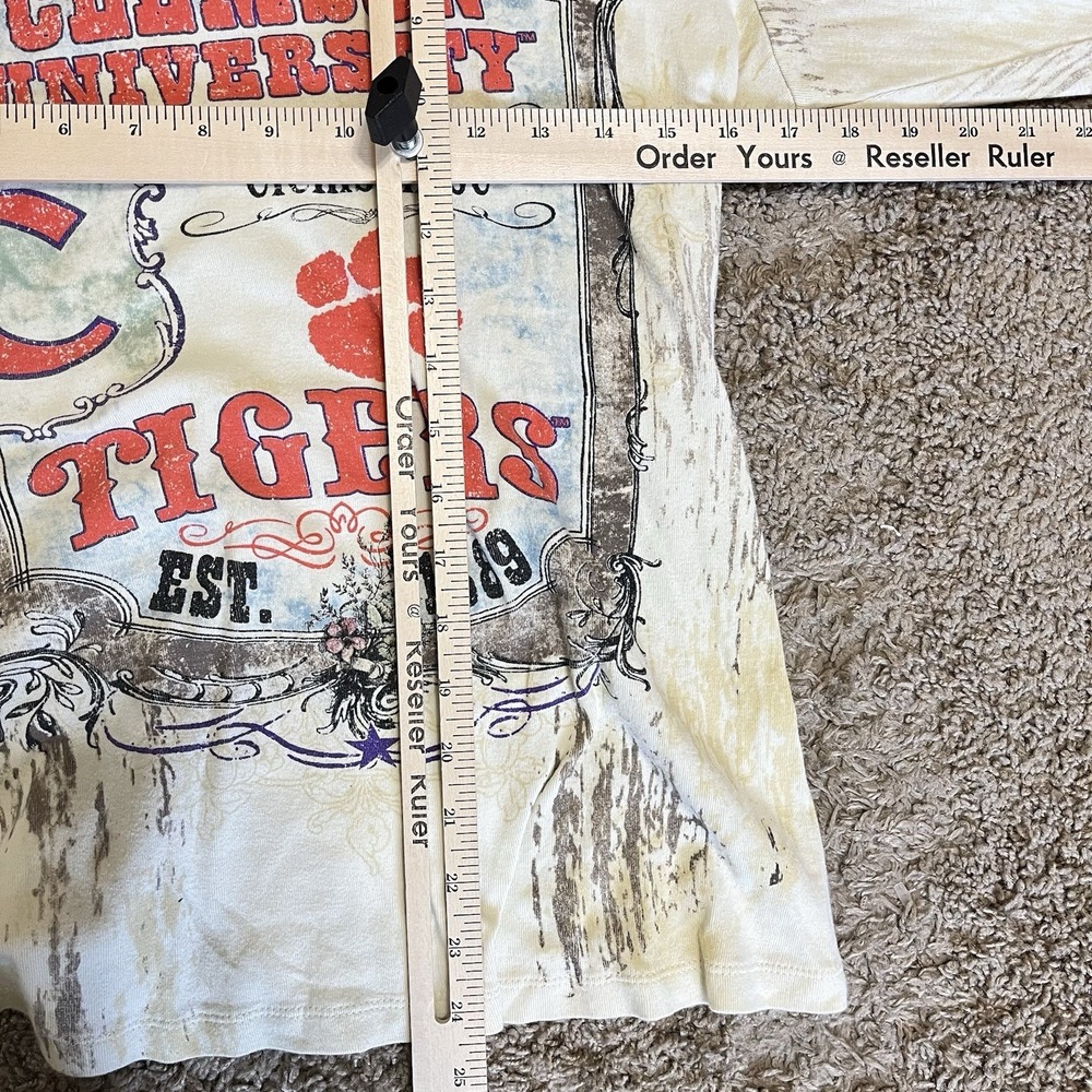 Vintage Clemson University Tiger Shirt Womens Large AOP 90s Mascot Sports Embell - Picture 5 of 5